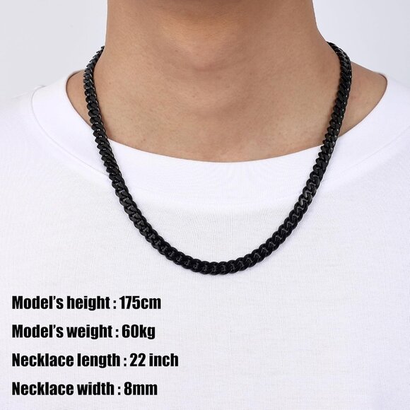 Fiusem e.8mm width-black 20 inches 3.5mm Cuban Link Chains for Men, - Picture 2 of 9